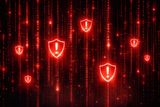 Abstract Red Code Stream with Warning Icons