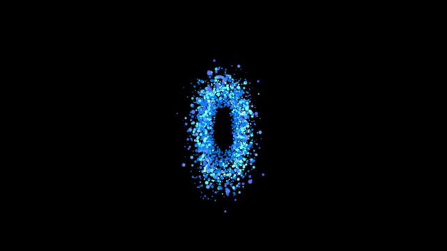 Blue particle bubbles forming number zero on transparent background

Floating blue bubbles dynamically forming number 0 shape with alpha channel for smooth compositing use
