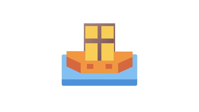 Floating package on platform graphic illustration in minimalistic style