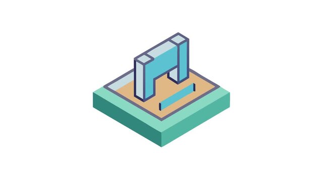 Isometric abstract structure with basic architectural elements construction concept