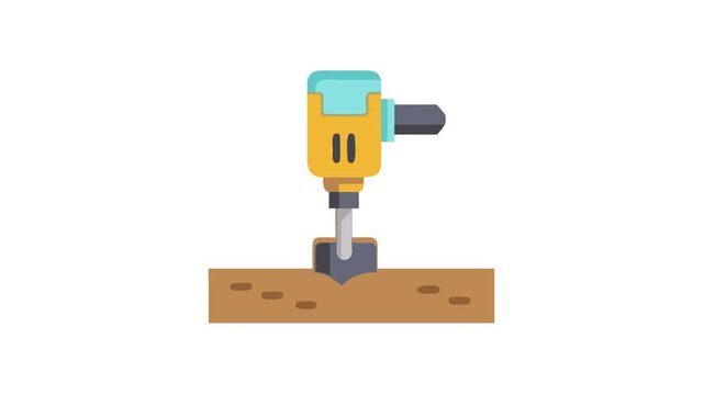 Cartoon drilling machine digging into soil icon illustration