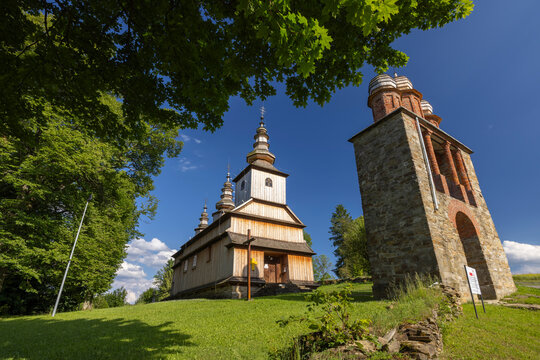 Lemko Orthodox wooden church and bell tower in Poland