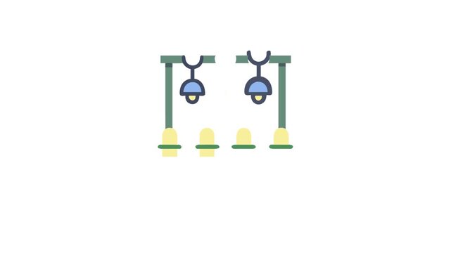 Stylized illustration of seating area with fence and lamps