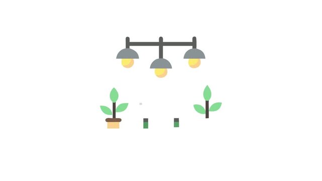 Minimalist indoor bench scene with plants and lamps