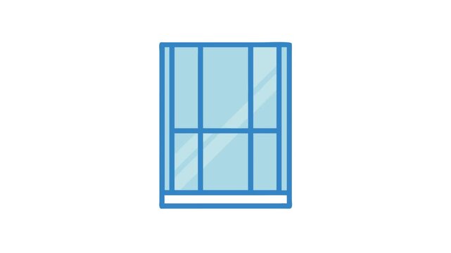 Blue framed window with eight glass panes graphic illustration