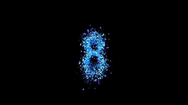 Blue particle bubbles forming number eight on transparent background

Floating blue bubbles dynamically forming number 8 shape with alpha channel for smooth compositing use
