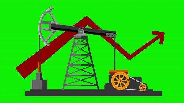 Oil Pump Jack Working With Rising Price Arrow and Energy Market Growth &ndash; 4K Video Motion Graphics With Chroma Key Green Screen Background