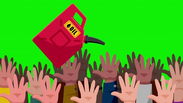 People Reaching for Oil Fuel Shortage With Empty Canister Energy Crisis &ndash; 4K Video Motion Graphics With Chroma Key Green Screen Background