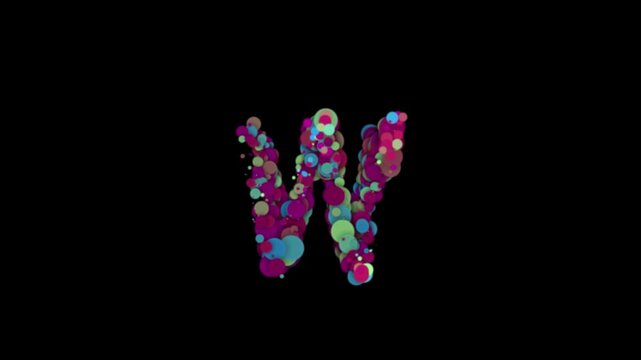Colorful particle bubbles forming letter W on transparent background

Floating multicolor bubbles dynamically forming letter W shape with alpha channel for smooth compositing use

