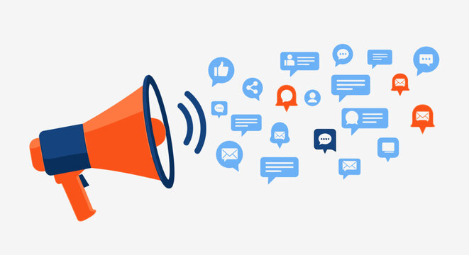 Megaphone with speech bubbles coming out.