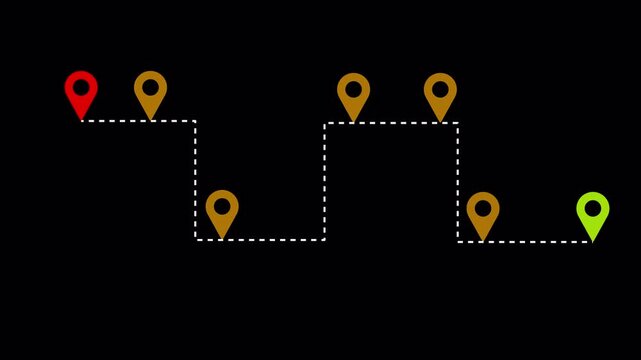 Animation of city map with pin pointers, Location travel and navigation concept, Track point navigator on transparent background, Screen navigator