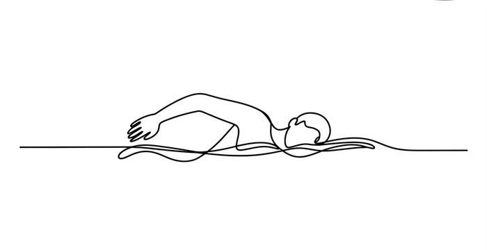 Minimalist continuous line art illustration of a person performing a freestyle swimming stroke Vector, illustration