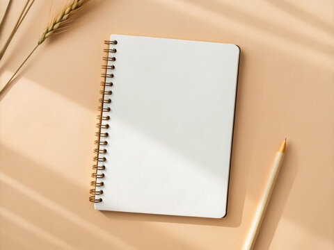 A blank notepad with a pencil and a succulent plant on a vibrant orange surface