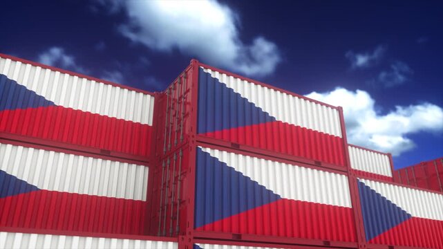 International Cargo Containers With Czech Flag Design in Global Trade Concept