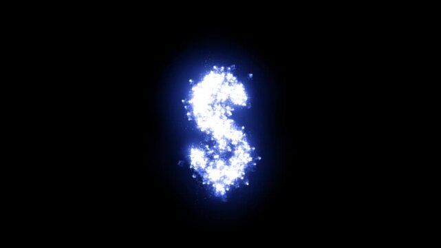 Glowing dollar sign with sparkling stars on transparent background

Bright luminous particles and shimmering stars dynamically forming dollar symbol shape with alpha channel
