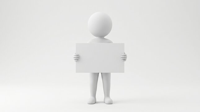 White 3D humanoid figure holding a blank sign.