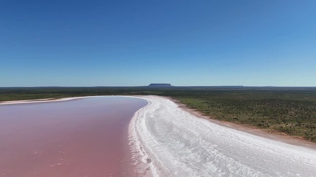 Aerial View of Remote Salt Amadeus Lake With Vegetated Island and Expansive Salt Flats, Northern Territory, Australia.