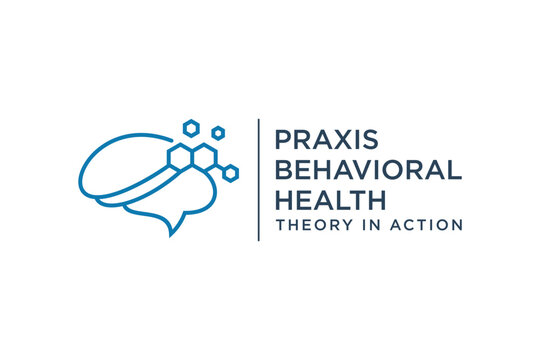 Praxis Behavioral Health logo featuring a stylized brain and molecule design.