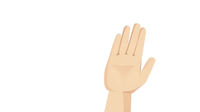 Animated cartoon male hand waving hello. 2D seamless loop animation on white background