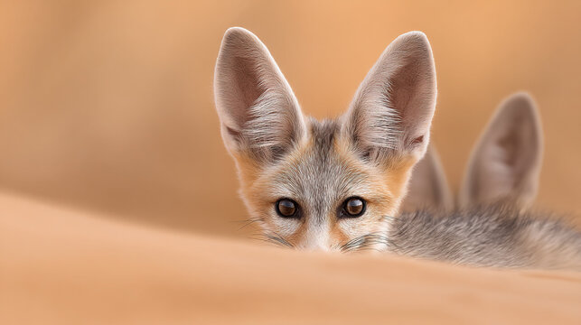 Fennec Fox Peeking Over Edge with Large Ears
