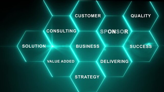 Glowing neon Sponsorship concept on business presentation with sponsor in the background.4k video