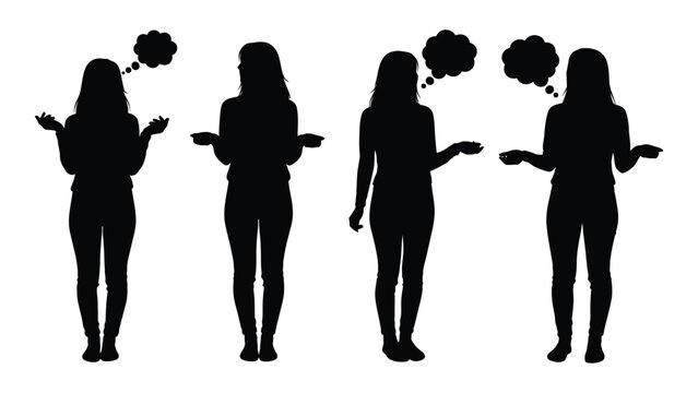 Four women silhouettes with thought bubbles above their heads depicting communication