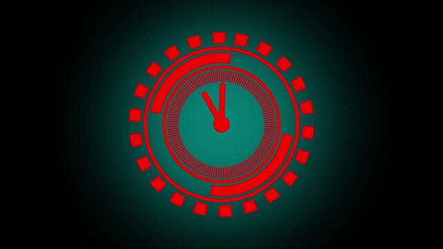 Glowing Animation of data processing and arrows over clock moving.Animation of moving clock and scope scanning over arrows and data processing.4k motion video