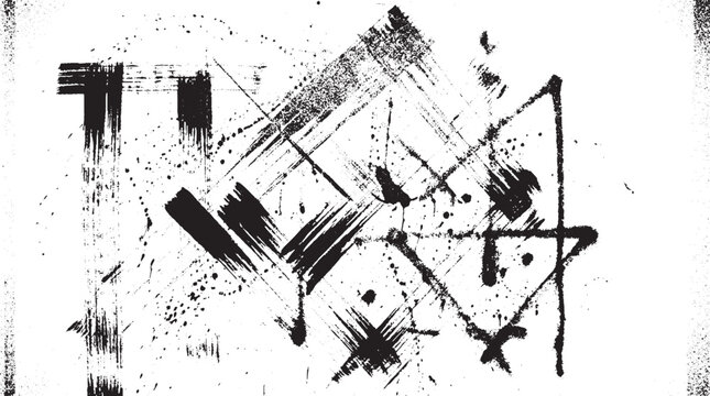 Abstract black ink brush strokes and geometric shapes with abstract art modern art hand drawn abstract geometric scribble monochrome distressed artistic creative background splatter