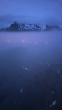 Beautiful landscape view from Henningsvaer village in Lofoten, Norway with mountain in background