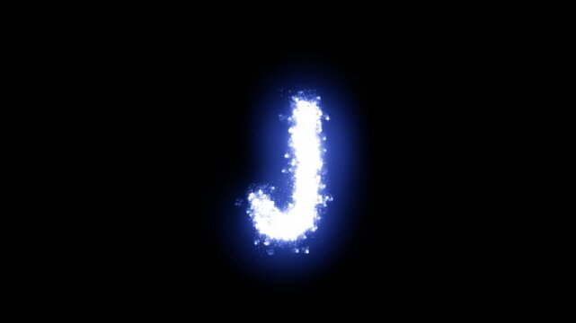 Glowing letter J with sparkling stars on transparent background

Bright luminous particles and shimmering stars dynamically forming letter J shape with alpha channel
