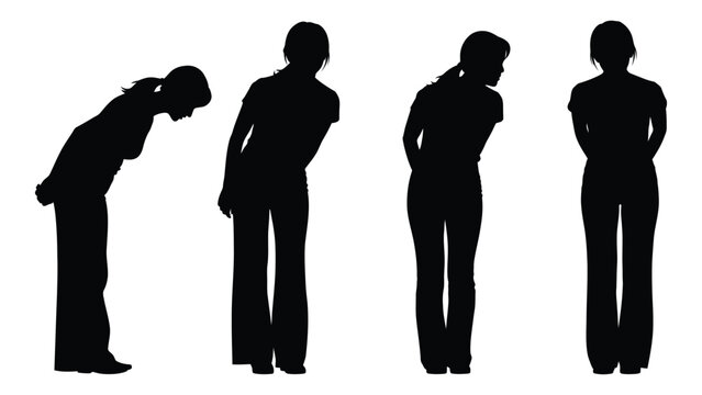 Four female silhouettes demonstrate varying degrees of body posture and bending forward
