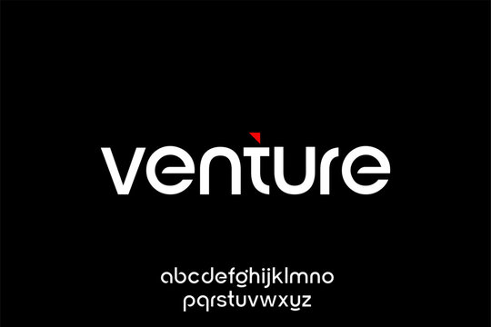 Modern Venture Logo with Alphabet Sample on Black Background.