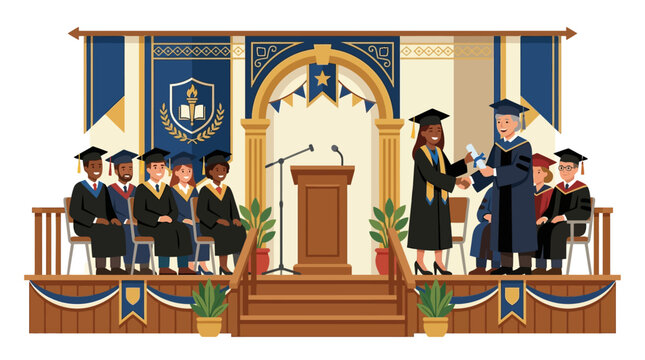 Graduates Receiving Diplomas on Stage.