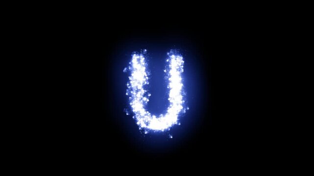 Glowing letter U with sparkling stars on transparent background

Bright luminous particles and shimmering stars dynamically forming letter U shape with alpha channel
