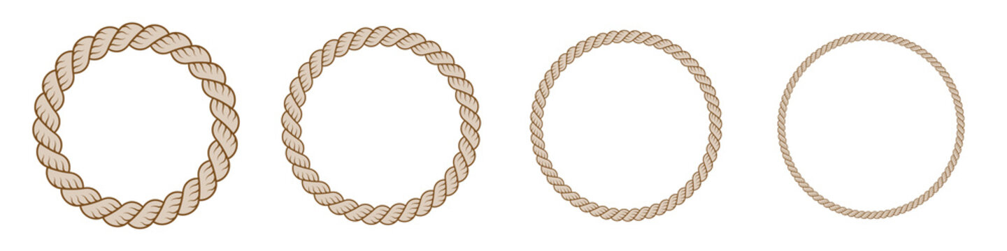 Round rope curve symbol set. Different thickness circular ropes set for decoration. Vector isolated on transparrent background