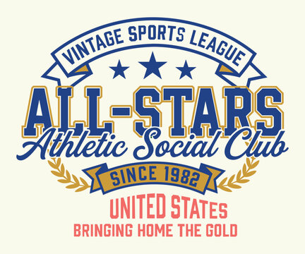 All Starrs Athletic Social Club Vintage Sports League typography artwork for tee shirts and other uses.