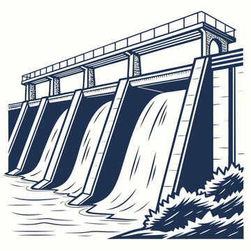 Illustration of a dam with water flowing out of it