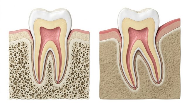 Detailed Diagram Showing Cross-Section of Human Tooth Anatomy With Pulp, Dentin, Enamel, and Surrounding Structures Labeled for Educational Purposes