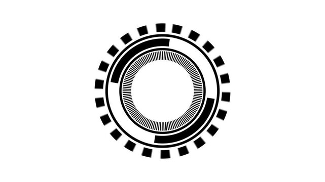 Glowing Scanning central concentric reticle rotating and pulsing in digital HUD, with waveform traces.4k motion graphics video