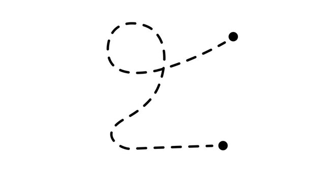 Minimalist, black, dashed, line, loopy, path, animation, on, white, background, connecting, two, points, perfect, for, travel, routes, map, tracing, and, creative, digital, storytelling.
