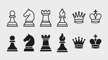 A set of chess piece vector icons, including pawn, knight, rook, bishop, queen, and king. © MOCHRABBUL