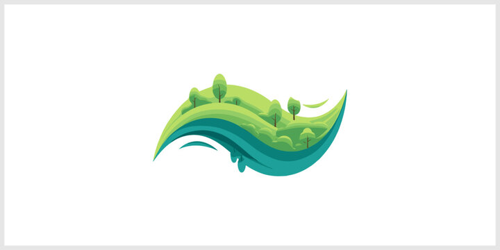 Green Rolling Hills with Water Waves