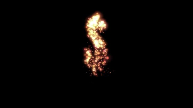 Glowing golden fire dollar sign on transparent background

Bright fiery particles and golden sparks dynamically forming dollar symbol shape with alpha channel

