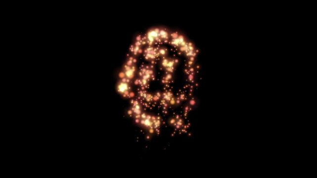 Glowing golden fire at symbol on transparent background

Bright fiery particles and golden sparks dynamically forming at sign shape with alpha channel

