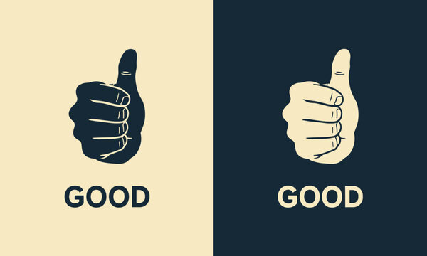 Two contrasting thumbs up icons with the word GOD in bold text good approval