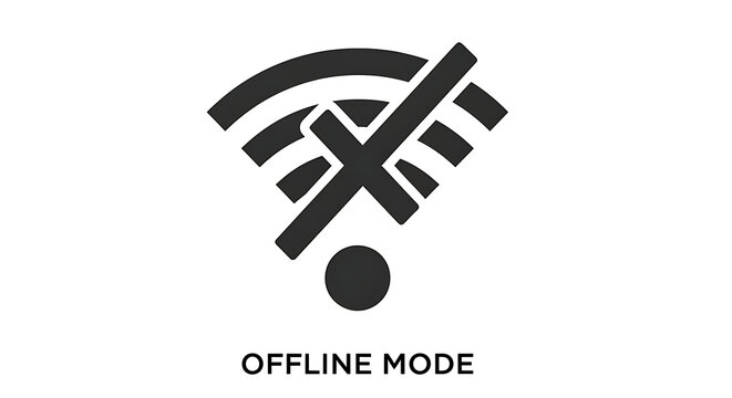 A black and white icon representing offline mode with a Wi-Fi symbol and a circle