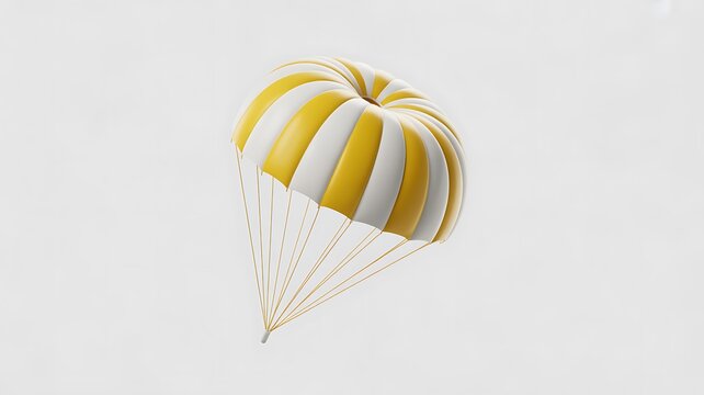 Parachute, yellow and white striped, flying object, adventure sports equipment, skydiving gear