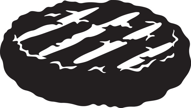 Black silhouette shark school vector icon, sharkfish swimming group illustration, ocean predator graphic