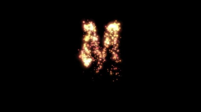 Glowing golden fire letter M on transparent background

Bright fiery particles and golden sparks dynamically forming letter M shape with alpha channel
