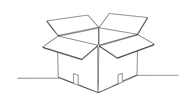 Open empty cardboard box line art illustration for shipping and e commerce concepts with shipping